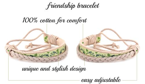 Pettsie Matching Friendship Bracelets, 2 Pack Set, Easy Adjustable, 100% Cotton (Green) #TOP1