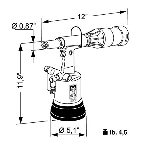 RAC 180 hydropneumatic riveting tool for standard blind rivets up to 3/16\" IN steel and SST, up to 1/4 in aluminium and
