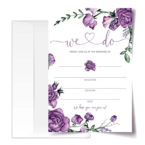 ANYEMW 4x6 We Do Purple Floral Wedding Invitation Set – Romantic Lavender Rose & Greenery Wedding Invitations for Bridal Couples.(207)