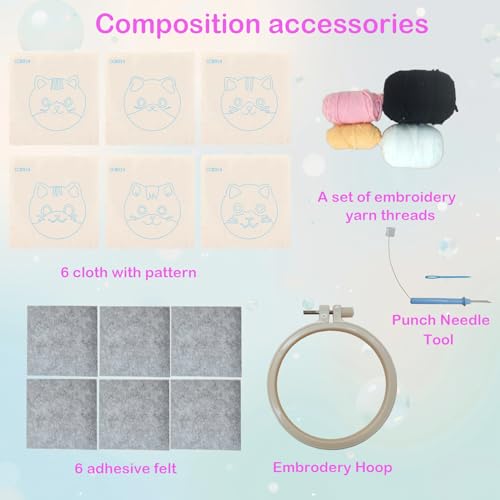 Image of 57lilina 6pcs Coaster Punch Needle Kit for Beginners & Adults, Animal Cat | Complete Step-by-Step Guide Make Punch Stitching Embroidery Art Drink Coasters, Easy DIY Hobby Craft Set for Women Starter