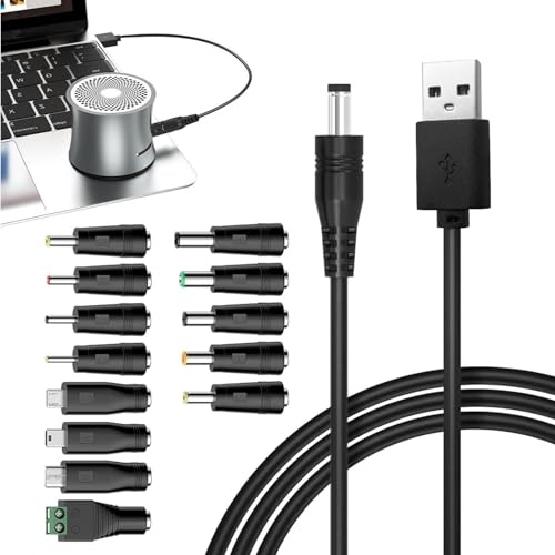 Dongnesi - USB to DC Power Cable,Usb To 5v Dc Power Cable,Usb To Dc Power Cable 3m,1.5M Universal 5V USB 2.0 Power Cable Charging Cord DC 5.5 X 2.1mm Plug Adapter with 13 Connector Plugs, Type C USB Mini USB