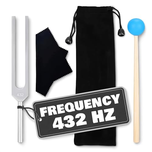 432 Hz Tuning Fork Set – 7.2″ Deformation Resistant Chakra Tuning Forks made of Stainless Steel with Reflex Hammer, Cleaning Cloth, and Bag – Sound Diapason for Meditation & String Instruments Tuning
