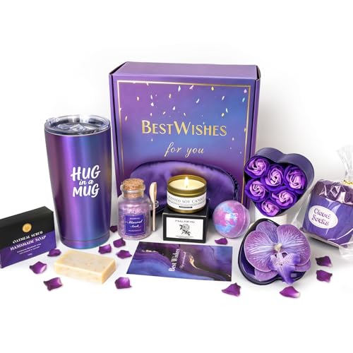 Gift Baskets for Women Birthday Gifts for Women Self Care Lavender Spa Gift Set Care Package Get Well Spa Gifts Ideas for women Friend sister Mom Purple (10 classic Aurora Dark Purple)