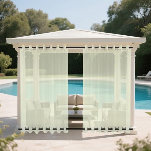 BESTORI Outdoor Sheer Curtains for Patio Waterproof Weatherproof Grommet Top and Bottom Outside Curtains for Living Room, Gazebo, Porch Yellow, 120" W x 84" L (Pack of 1)