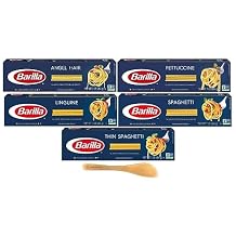Barilla Pasta, Angel Hair, Fettuccine, Linguine, Spaghetti, and Thin Spaghetti 16 Ounce Pack of 5 - with Make Your Day Mini Spatula