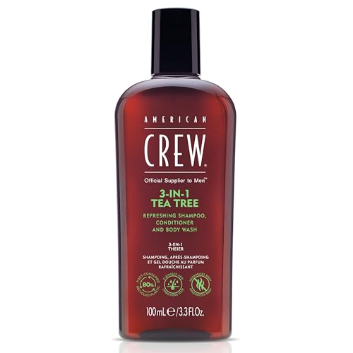AMERICAN CREW - 3-in-1 Tea Tree Shampoo, Conditioner & Body Wash, 100ml, Pflegeshampoo und Duschgel für Männer, Produkt für die tägliche Reinigung von Körper und Haar