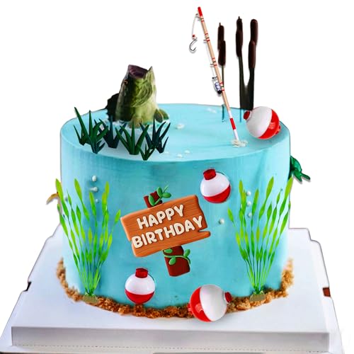 JeVenis Fishing Cake Topper Fishing Birthday Decorations Gone Fishing Cake