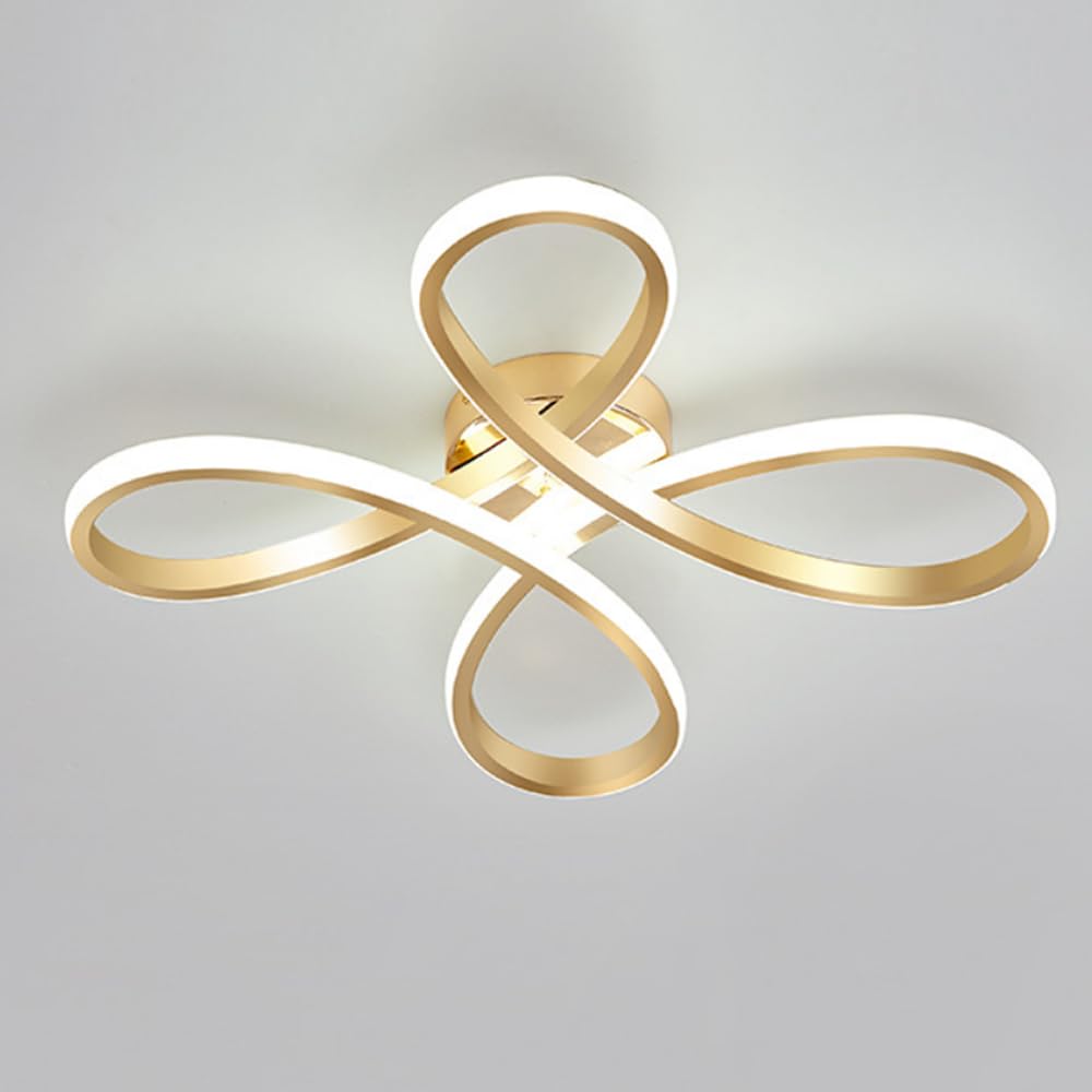 HXYSXHJUO LED Flower Ceiling Light Fixture Gold Linear Chandelier Dimmable Semi Flush Mount Lamp 40W Chandeliers with Remote Control for Bedroom Living Room Restaurant