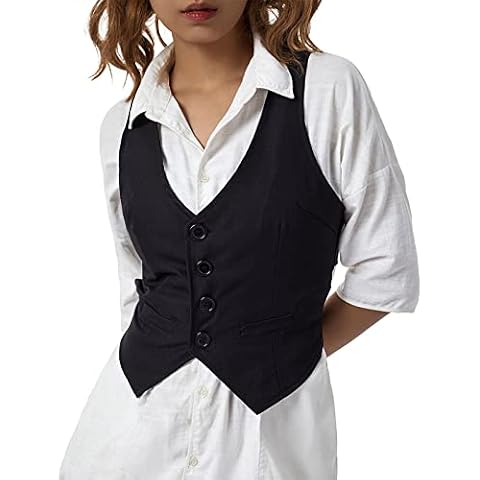 HZPHQY Women Sexy Dressy Vest Waistcoat Sleeveless Button-Down Vest Crop Tops Tuxedo Suit Racerback Vintage Streetwear (Black 3 , S ) Cover