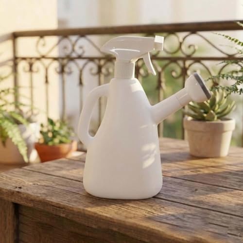 Image of Go Hooked 2in1 Plant Watering Can with Spray Bottle & Shower Head 1 Litre | Multi-Purpose Garden Water Sprayer for Indoor Plants, Balcony Garden & Nursery | Plastic Watering Pot with Handle (White)