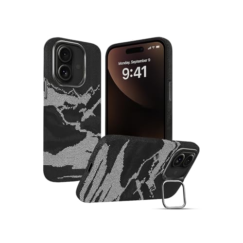 Image of AIBEX Aramid Fiber Mag-Saf Case Compatible for iPhone 16 Plus | Slim Protective Back Cover with Built-in Magnets | Wireless Charging Support | Camera Ring Stand | Shockproof with Air Guard Corners