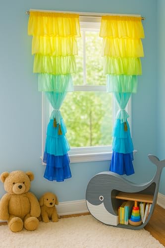 Image of NYSARG Decor Hub Ruffle Cotton Curtain for Window | Boho Style | Light Filtering Single Frill Curtain for Living Room, Bedroom, Kids Room & Kitchen (5 feet, 60 * 42inch) (Green)