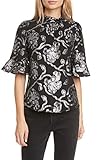 Rebecca Taylor Women's Metallic Paisley Short Sleeve Blouse, Black Size 2