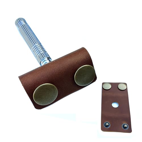 MEEBOY Handmade leather Double Satety Edge Razor Head Protective Sheath For men, Leather Shaving Travel Cover Fits Most Safety Razors (Brown)