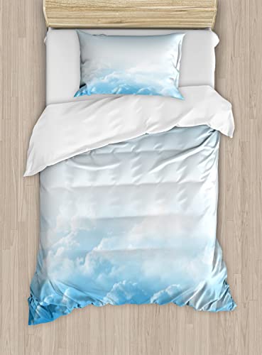 Ambesonne Clouds Duvet Cover Sets, Fluffy Clouds High Above Ground