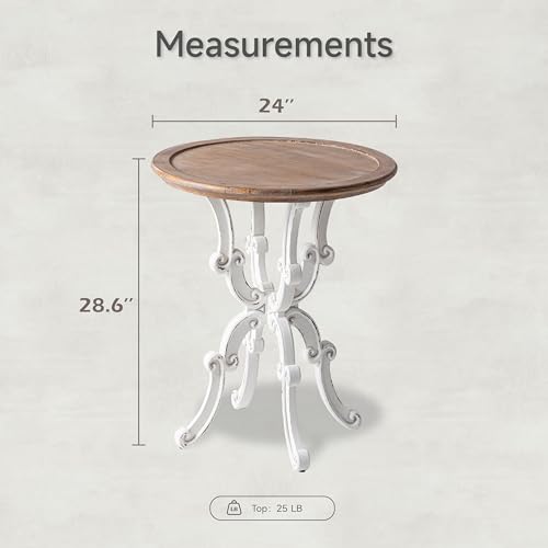 LONYKE-Rustic-Accent-End-Table-Farmhouse-Side-Table-with-Natural-Top-for-Family-Dining-or-Living-Room-Handcrafted-Finish-White LONYKE Rustic Accent End Table Farmhouse Side Table with Natural Top for Family Dining or Living Room Handcrafted Finish White