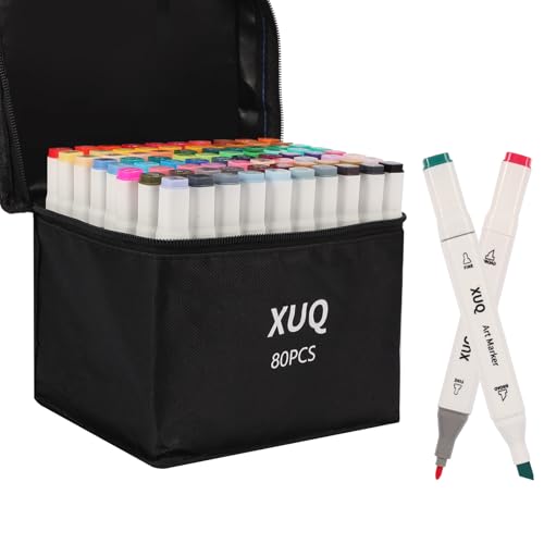 XUQ Alcohol Markers, 80 Colors Dual Brush Tip Permanent Art Markers, Coloring Marker, for Book...