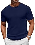 COOFANDY T Shirts Herren Strick Kurzarm Sommer Casual Tshirts Rundhals Navy Blau XL