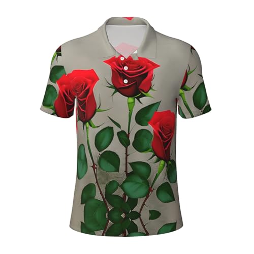 Polo respirant homme manches courtes imprimé floral rouge