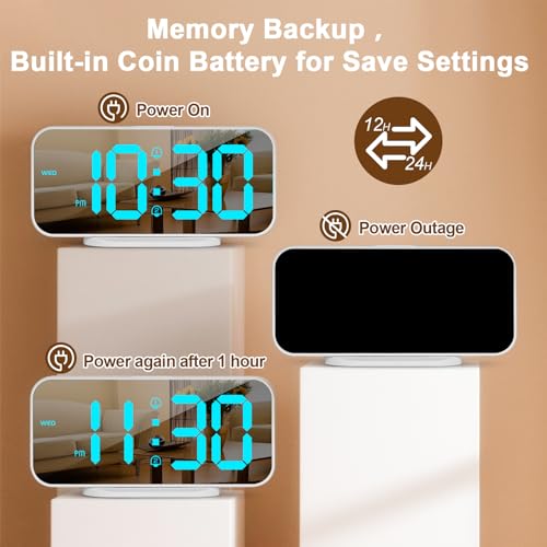 ALANAS Slim Digital Alarm Clock, Big Mirror Display with Dual USB Charger Ports - image 7