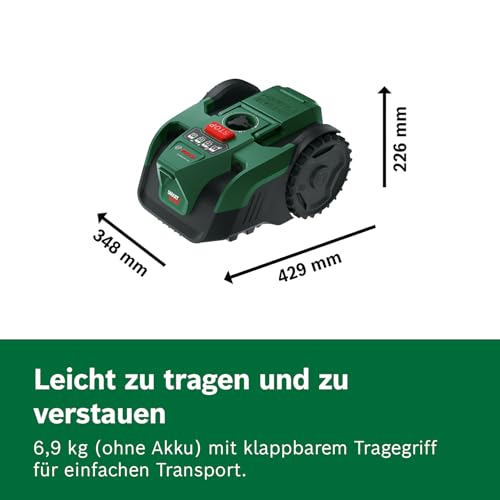 Bosch Akku-Mähroboter VISIMOW18V-100 (für Rasenflächen bis 100 m², Schnittbreite: 16 cm, Schnitthöhe: 20-60 mm, mit Ersatzmessern, inkl. Akku und Ladegerät) – Bild 4