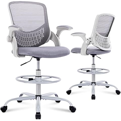 Tall Office Chair, Drafting Chair, Standing Desk Chair, High Adjustable Office Mesh Chair, Ergonomic Counter Height Computer Rolling Chair with Flip-up Armrests and Foot-Ring for Bar Height Desk Cover