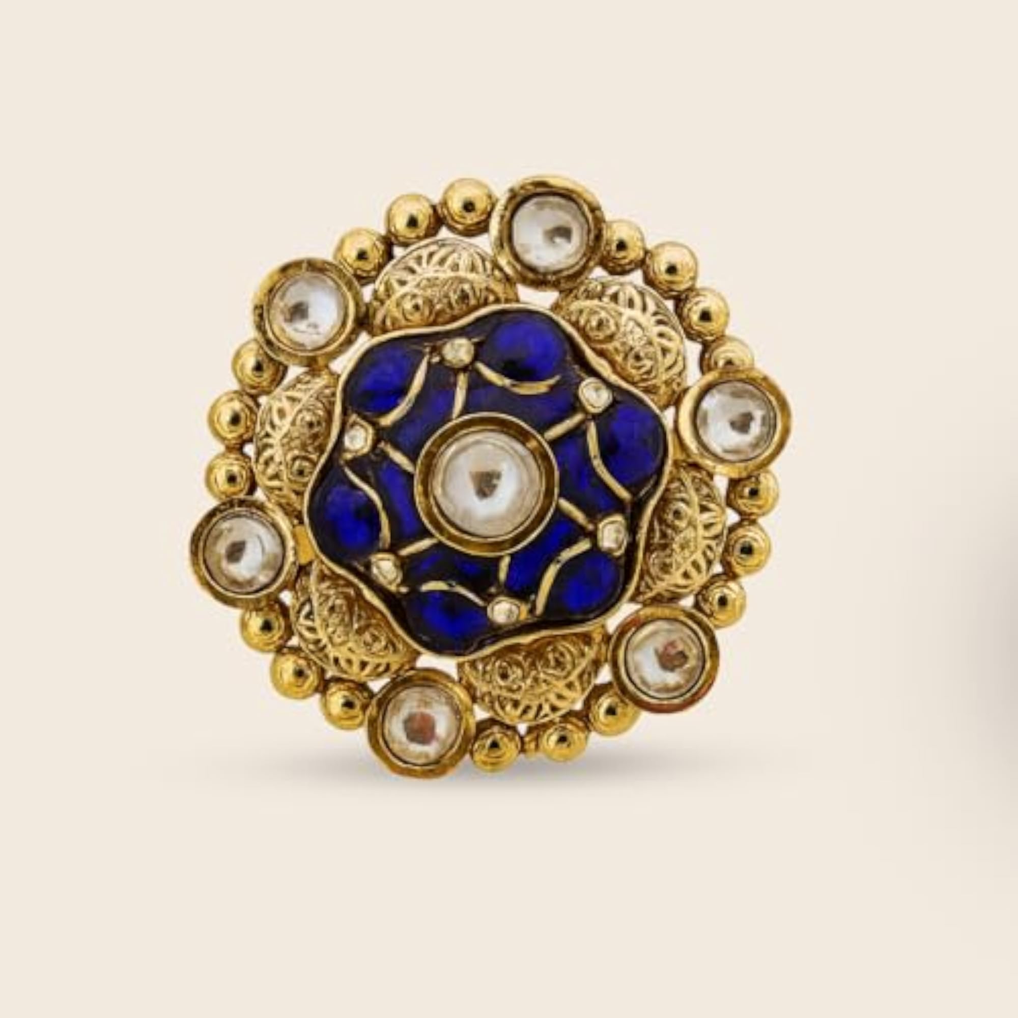 Women's Gold-Plated Round Ruby & Green Floral Ring