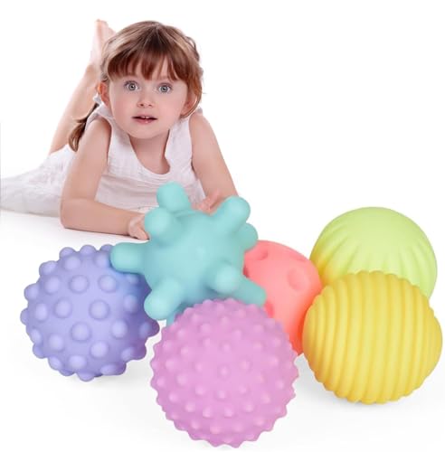 LAWAN Pelota sensorial táctil, 6 Bolas de Silicona,Pelota de Agarre de reconocimiento de Color, Pelota Blanda con Sonido...