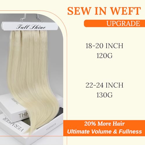 Image of Full Shine 18 Inch Double Weft Hair Extensions 120G Platinum Blonde Hair | Sew In Weft Extensions, Thick Hair Styling, Add Volume, Daily Wear, Natural Blend