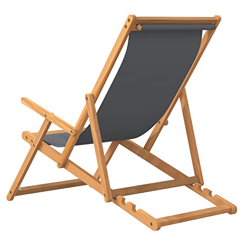 Vidaxl Deck Chair, Patio Sling Chair For Balcony Deck Porch, Folding Adjustable Beach Chair For Deck Beach Pool Garden, Solid Wood Teak Gray #TOP5