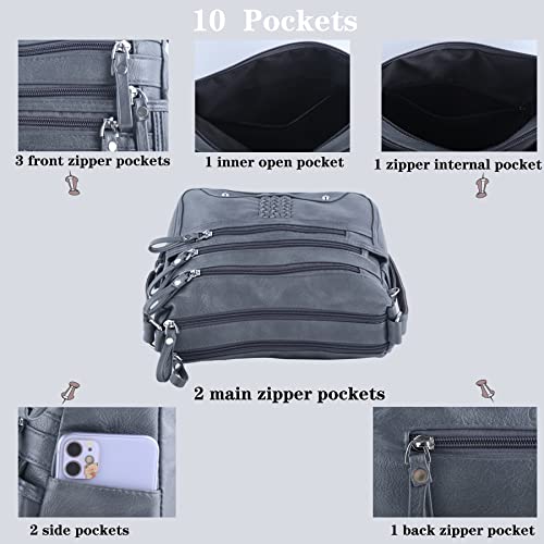 Image of ELDA 10 Pockets Crossbody Purse for Women Medium Pocketbooks Ladies Soft PU Leather Shoulder Bag Ladies Top Handle Satchel