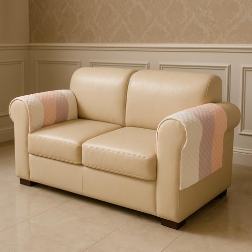Image of Pastel Stripes Quilted Velvet Armrest Covers - Pair - Fresh Pastel Vibe - Breathable Fabric - Premium Touch - Dust Spill Stain Guard - Washable Quick-Dry - Non-Fading Color - Couch Cover