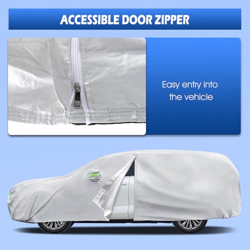 Image of Car Cover Custom Fit for Toyota Highlander 2001-2026, Migaven Waterproof Full Exterior Cover Sun Rain Protection with Door Zipper and Cotton Lining, Silver