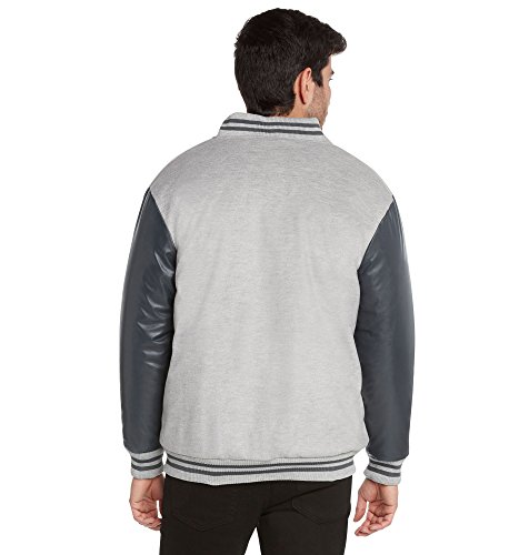 9 Crowns Essentials Men's Snap-Close Letterman Varsity Jacket-Htr Gray/Char-2XL