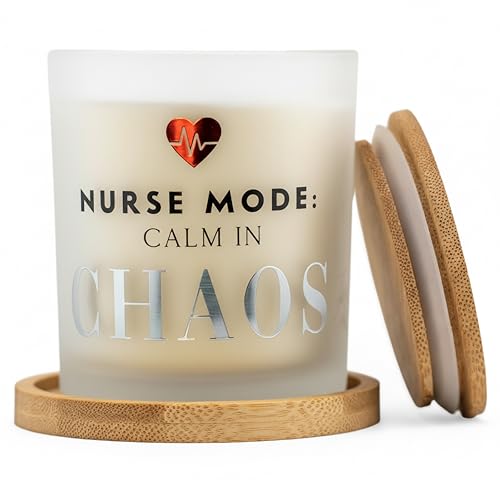Wick and Wit Nurse Mode Calm in Chaos Gift Set Nurse Gifts for Women Nurse Appreciation Gifts Premium Vanilla Lavender Soy Candle 50+ Hour Burn Ready to Gift