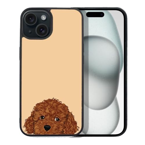 FINCIBO Anti-Scratch Soft Rubber Protective Shockproof Slim Case Cover Compatible with Apple iPhone 15 6.1 inch 2023 - Brown Toy Poodle Puppy Dog on Sunset