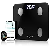 MyBEO - Digitale Bluetooth Köperfettwaage mit App – Körperanalysewaage – bis 180 kg – LCD-Anzeige – 6 mm Glas – Gewicht BMI Körperfett Muskelmasse - Personenwaage Körperwaage - schwarz