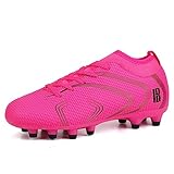 brooman Kids Firm Ground Soccer Cleats Boys Girls Outdoor Football Shoes (13,Fuchsia)
