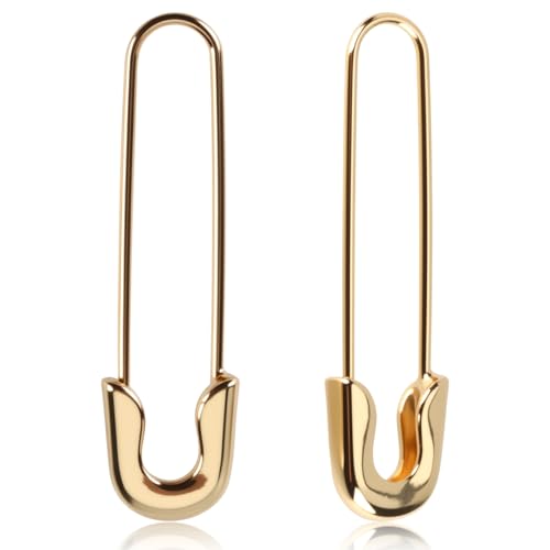 Aphohome 14K Gold Safety Pin & Paperclip Earrings for Women, Trendy UniqueEarrings, Funky Jewelry for Daily Wear & Parties, 43x12mm