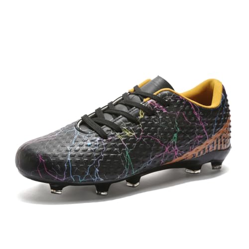 WILTENA Womens Comfy Soccer Cleats Mens Low Top Firm Ground Football Shoes Girls Boys Fashion Outdoor Football Sneakers Black Size 8w/6.5m