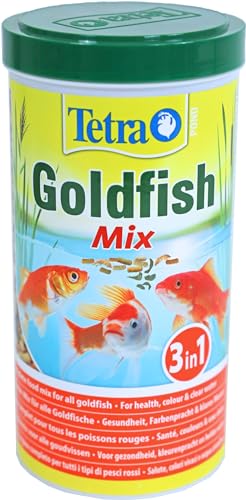 Tetra Pond Goldfish Fischfutter - 3in1 Mix mit Flocken, Sticks und Gammarus für alle Goldfische und Kaltwasserfische im Gartenteich,1 l (1er Pack),XL-Granules 10 L