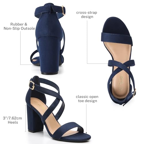 Image of Trary Women's Block Chunky Heel Sandals for Women Open Toe Adjustable Cross Ankle Strap Dress Shoes Walking Wedding Evening Bridal Heels