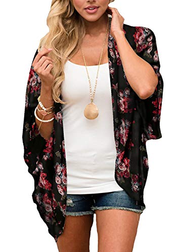 Image of CASURESS Women's Cardigan-Sheer Kimono Loose Summer Floral Print Cover Ups