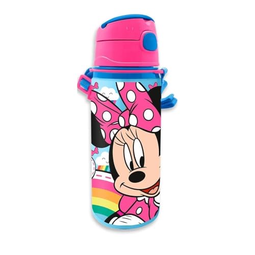Kids Licensing - Botella de Agua Niños y Niñas - Cantimplora de Aluminio con Asa y Cierre de Clic, Libre de BPA y Toxinas, 600 ml, Diseños Infantiles