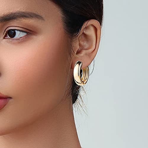 14K Gold Hoop Earrings for Women, Hypoallergenic Chunky Gold Hoop Earrings Multipack, Lightweight Twisted Huggie Hoops Earring Set Jewelry for Gifts2