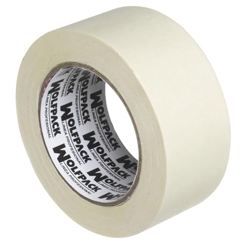 VICHOME – Cinta de pintor/carrocero 18/24/36/48 mm × 45 m, papel crepé, líneas limpias y retirada fácil en interior, pack 5 rollos (225 m totales) (48 mm x 45 m)