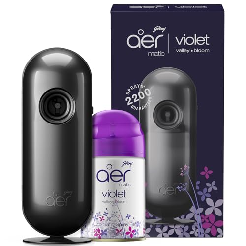 Image of Godrej aer Matic Kit - Automatic Air Freshener Spray with Flexi Control | Violet Valley Bloom (225ml) & Smart Matic Refill - BLUETOOTH ENABLED Automatic Air Freshener | Passion (225ml)