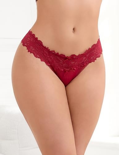ohmydear Stringi damskie seksowne bielizna dla kobiet, 1/2/3 sztuki, majtki koronkowe, majtki brazylijskie, duże rozmiary, bielizna dla kobiet, 2 opakowania - czarny + czerwony + pudełko prezentowe
