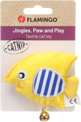 Flamingo giochi per gatti – Strellow – Pesce – giallo – con campanellino – con catnip – design allegro e divertente