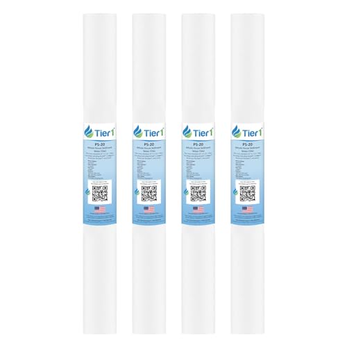 Tier1 5 Micron 20 Inch x 2.5 Inch | 4-Pack Spun Wound Polypropylene Whole House Sediment Water Filter Replacement Cartridge | Compatible with Pentek P5-20, 155016-43, SDF-25-2005, Home Water Filter